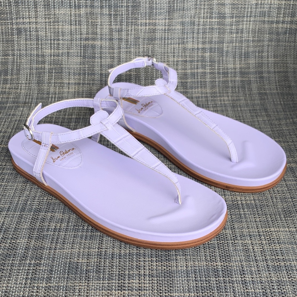Sam Edelman Naomi Leather Thong Sandals Lavender T-Strap Buckle flats size 6.5